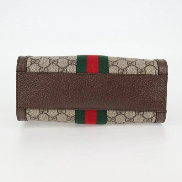 GUCCI GG Supreme Web Sherry Line Bag PVC 2way Beige Gold - Picture 7 of 16